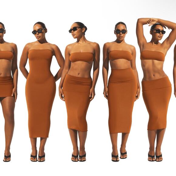 NWT SKIMS ICONIC SWIM CONVERTIBLE TUBE DRESS IN BRONZE SIZE LARGE - Picture 3 of 4